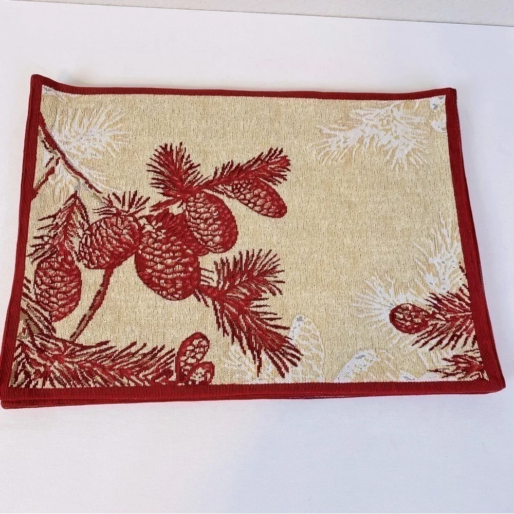 Set Of 4 St. Nicholas Square Pinecone Season Tapestry Placemats 13” x 18”